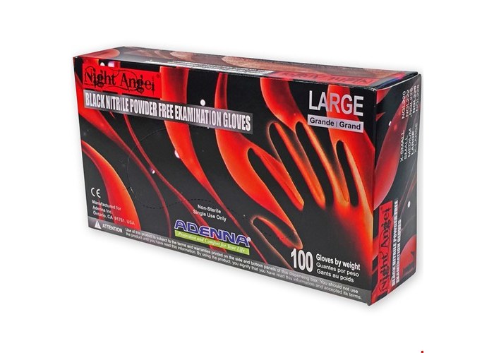 Adenna Night Angel Black Powder-Free Disposable Exam Gloves - 4 mil Thick - Case of 10 Boxes