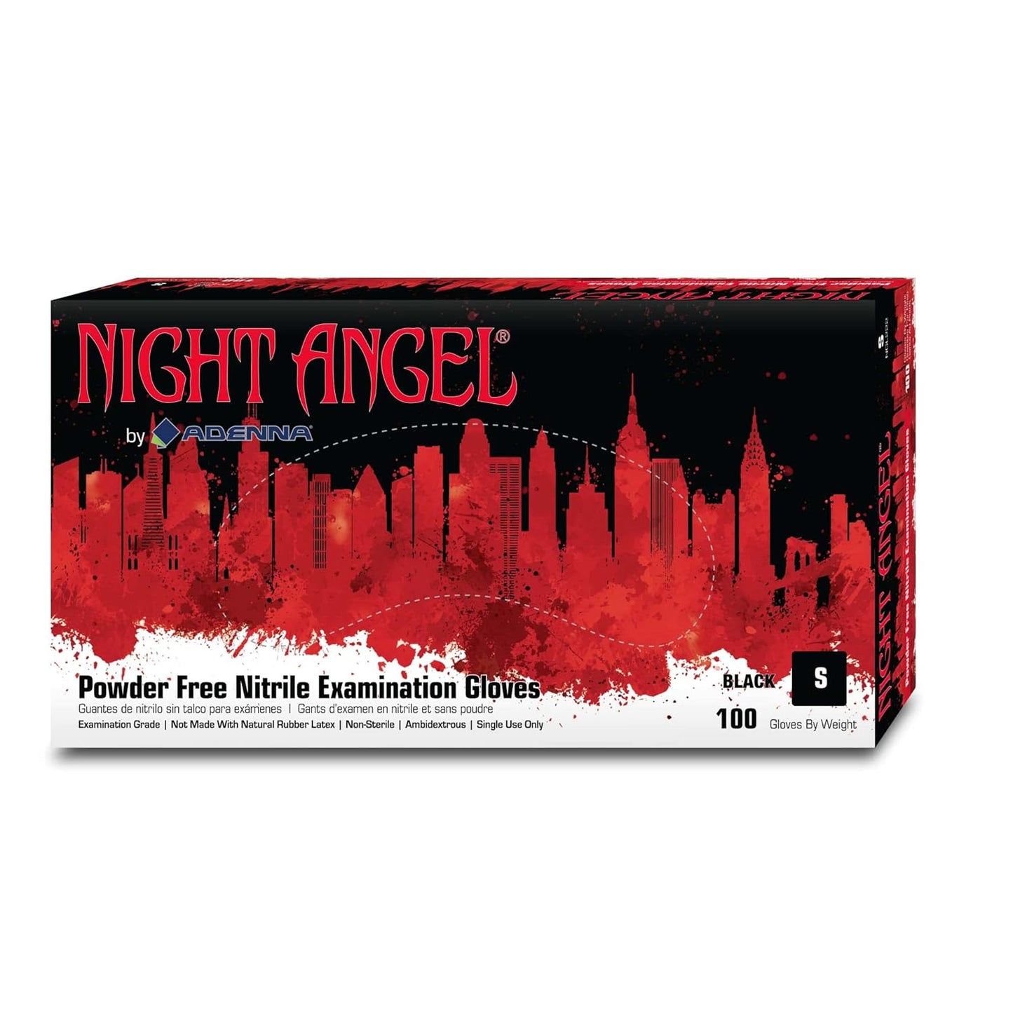 Adenna Night Angel Black Powder-Free Disposable Exam Gloves - 4 mil Thick - Case of 10 Boxes